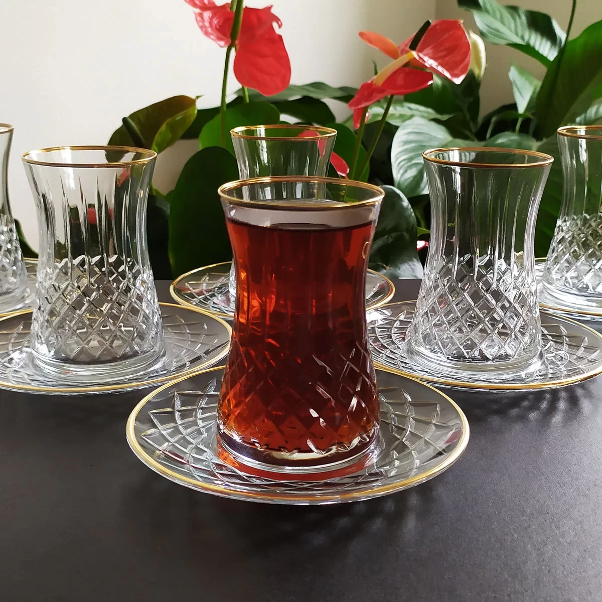 Paşabahçe Prestij Kesme Dekor Çay Takımı-6 Kişilik