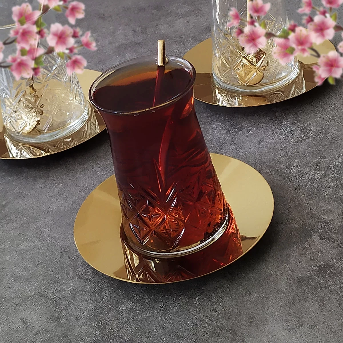 Paşabahçe Timeless Çelik Gold Tabaklı Çay Seti-6 Kişilik