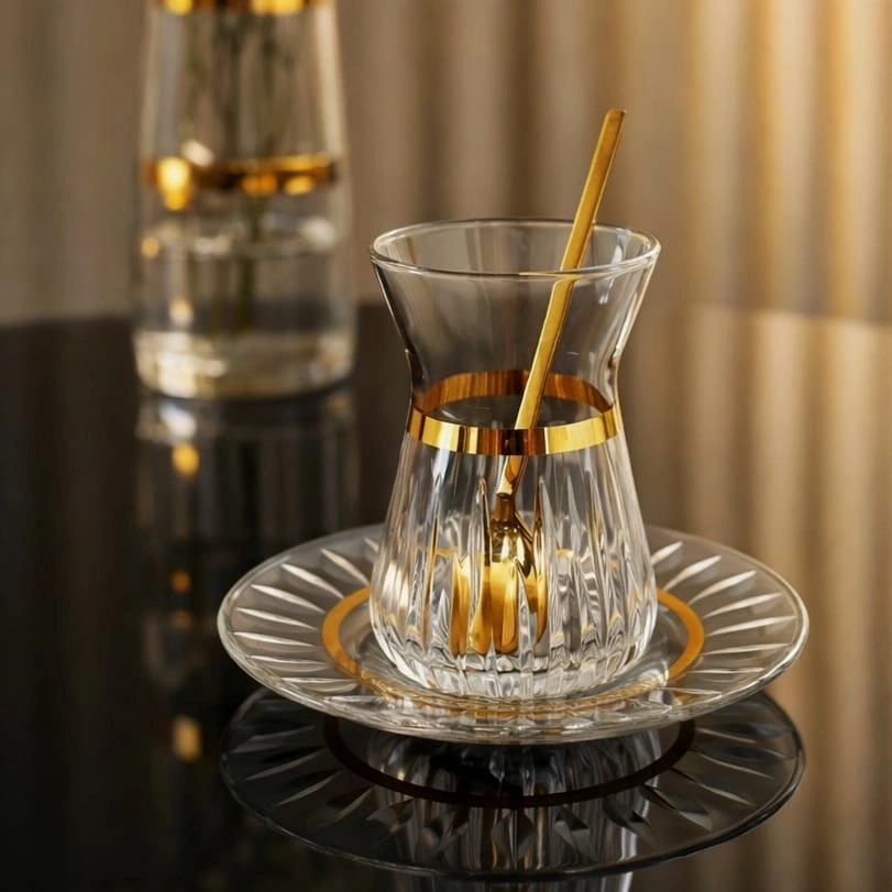 Paşabahçe İrem Liza Kesme Dekor Çay Seti- 18 Parça, 6 Kişilik