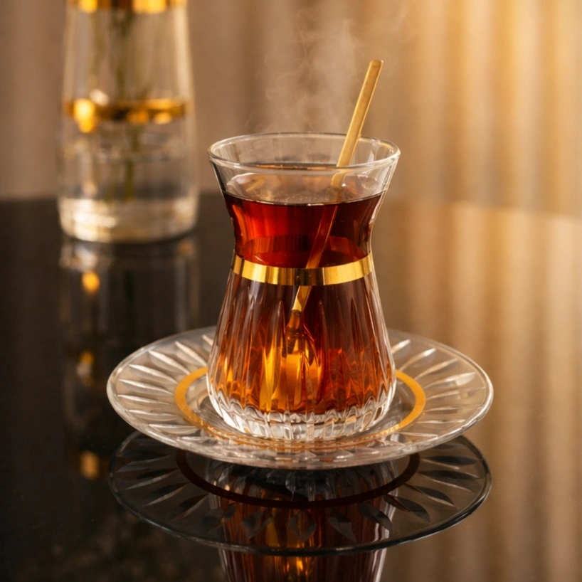 Paşabahçe İrem Liza Kesme Dekor Çay Seti- 18 Parça, 6 Kişilik