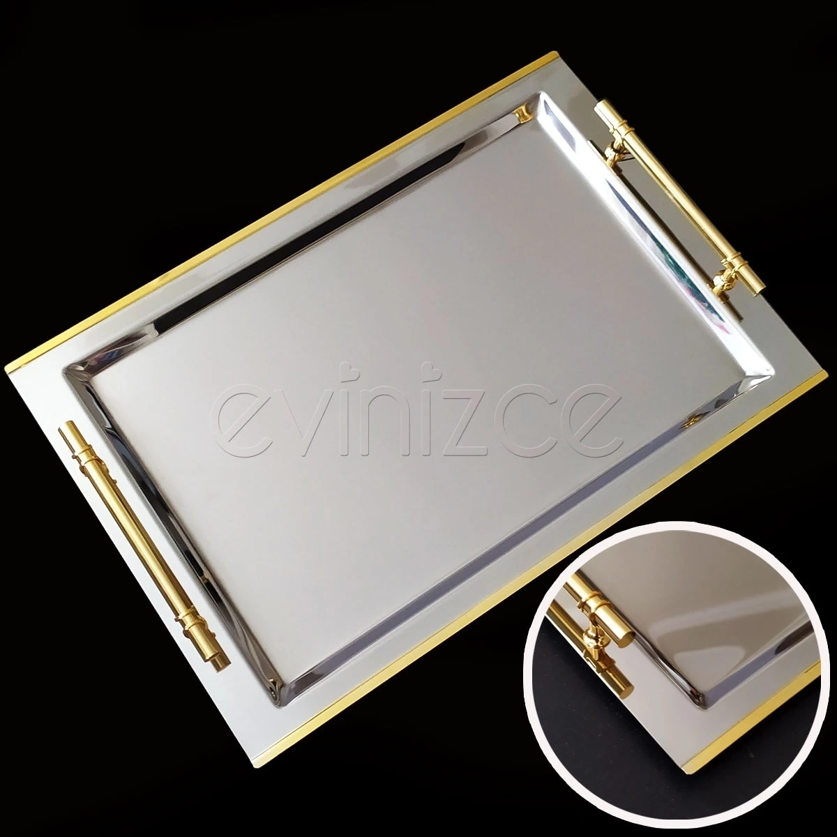 Eva Liza Rio Gold Tabaklı Tepsili Çay Takımı- 12 Kişilik