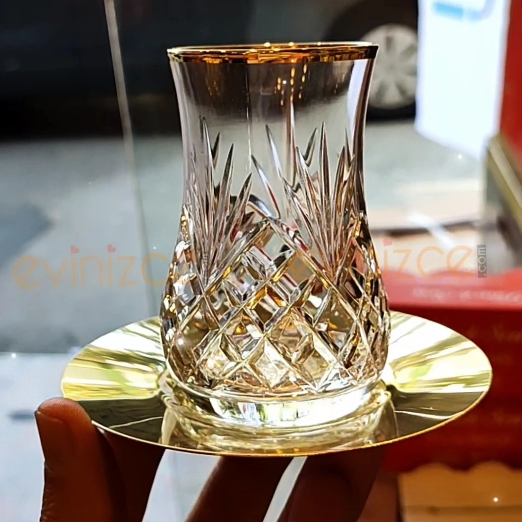 Eva Ananas Gold Kesme Dekor Çay Takımı - 6 Kişilik