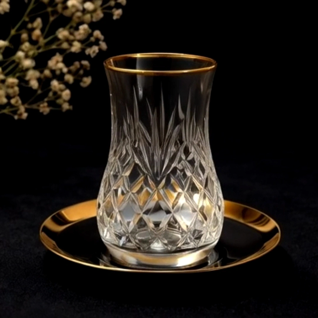 Eva Ananas Rio Gold Kesme Dekor Çay Takımı - 6 Kişilik