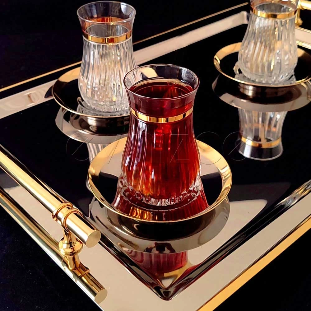 Eva Liza Zarif Çelik Tabaklı Çay Seti -6 Kişilik, 13 Parça