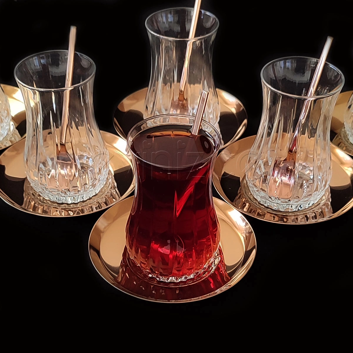 Eva Lizbon Rose Gold Çelik Tabaklı Çay Seti - 6 Kişilik
