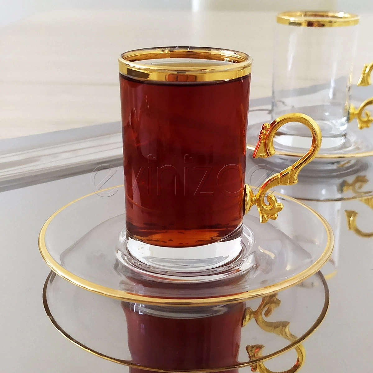 Evinizce Kulplu Yaldızlı Çay Fincanı -6 Kişilik
