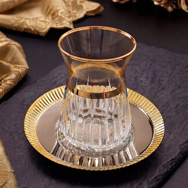 İrem Mios Gold Çelik Tabaklı Çay Takımı - 6 Kişilik