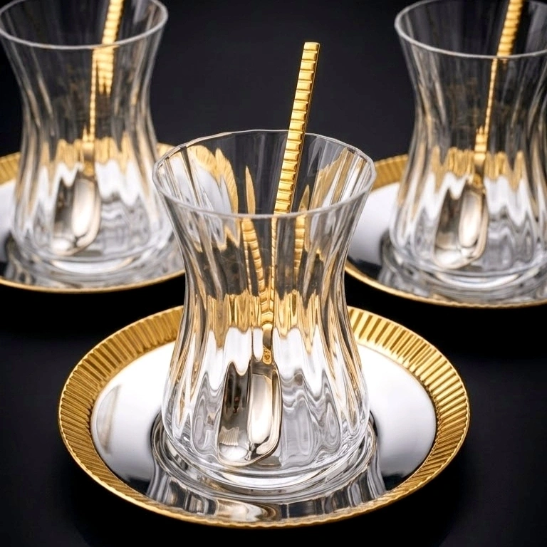 Miosbride Gold Çelik Tabaklı Çay Takımı-6 Kişilik,18 Parça