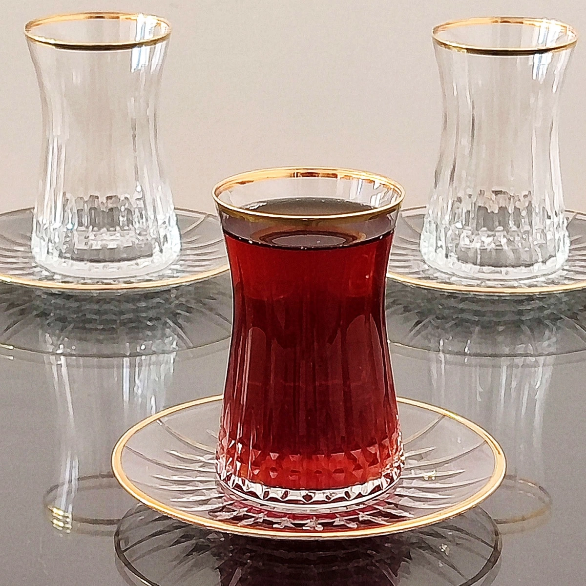 Paşabahçe 42361 Heybeli Lizbon Gold Çay Bardak Takımı - 6 Kişilik