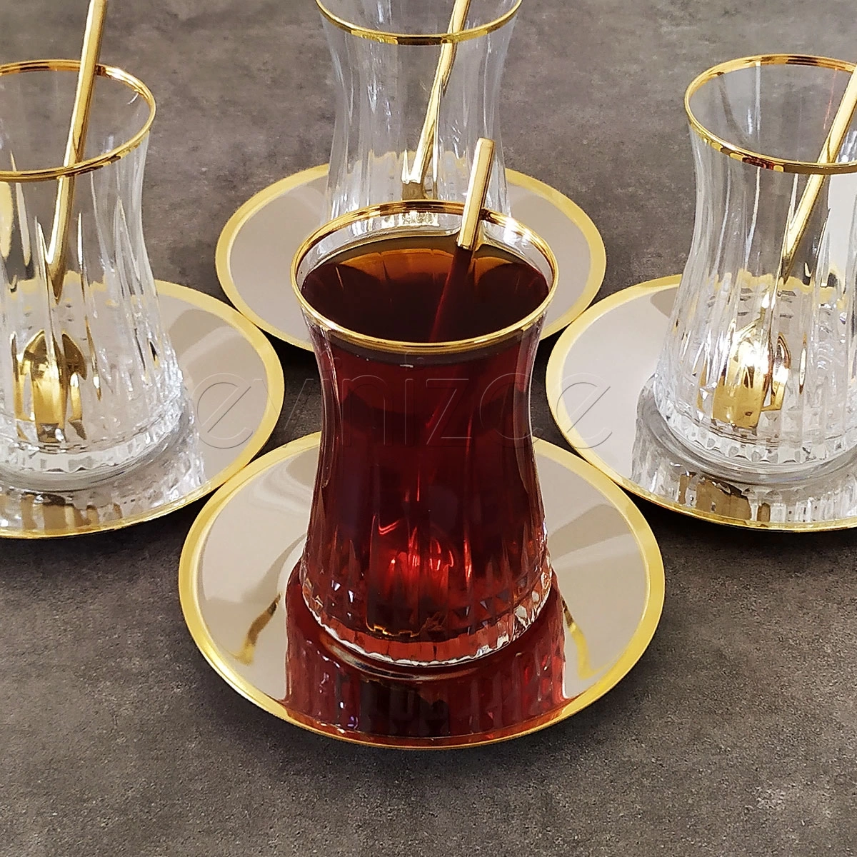 Paşabahçe 42361 Lizbon Luna Gold Çelik Tabaklı Çay Seti - 6 Kişilik