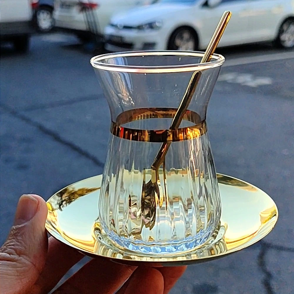 Paşabahçe İrem Liza Çelik Gold Tabaklı Çay Seti- 6 Kişilik