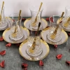 Paşabahçe Baklava Dekor Çelik Gold Tabaklı Çay Seti-18 Parça