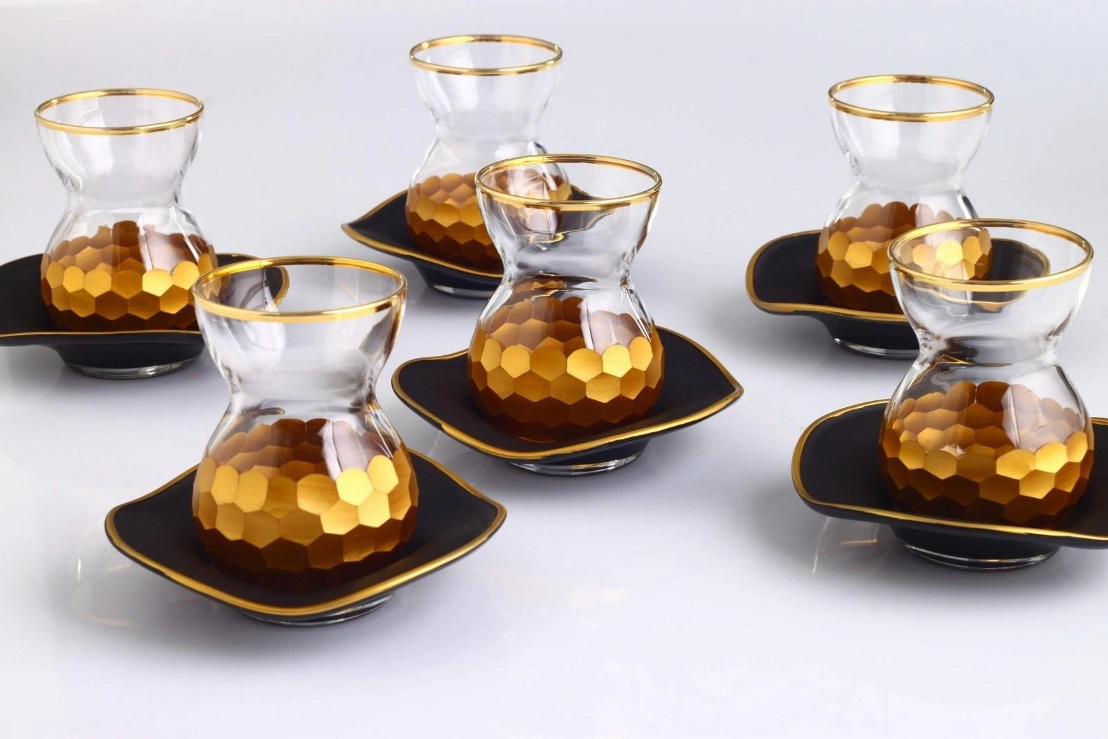 Paşabahçe Petek Gold  Varaklı 6 Kişilik Çay Bardak Takımı