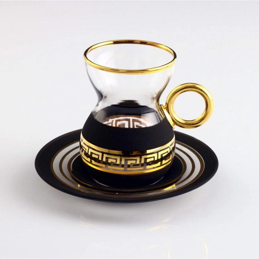 Paşabahçe Dekorlu Çay Bardak Takımı, 6 Kişilik - Antik Altın, Siy