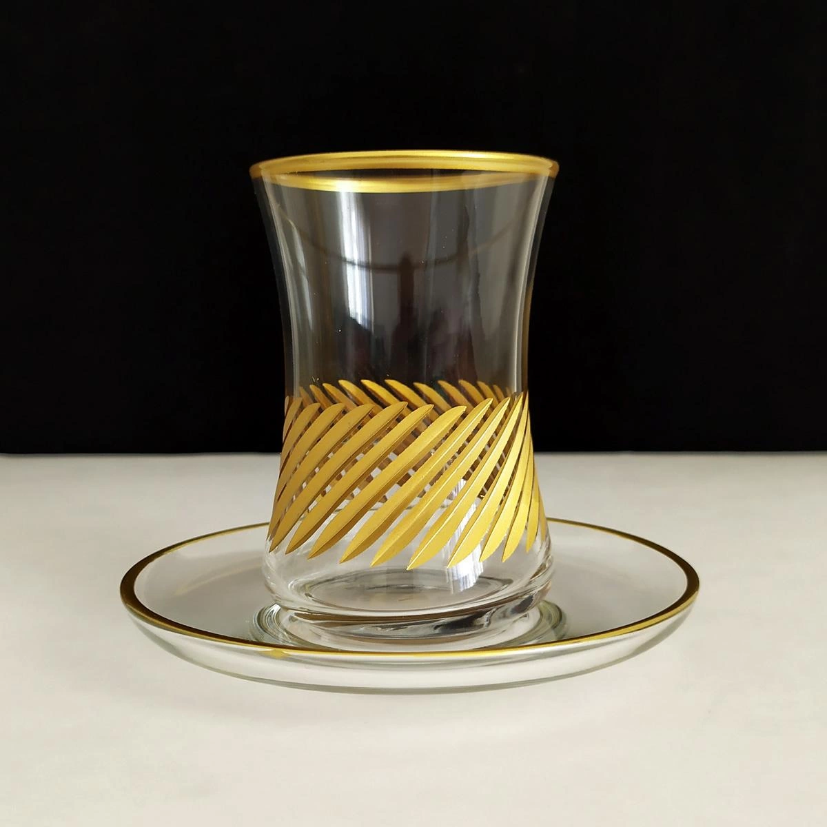 Kesme Dekor Gold Yaldızlı Çay Bardak Takımı-Model2