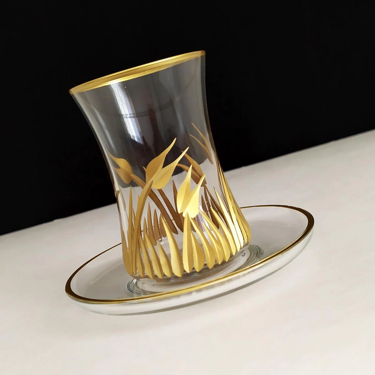 Kesme Dekor Gold Yaldızlı Çay Bardak Takımı-Model3