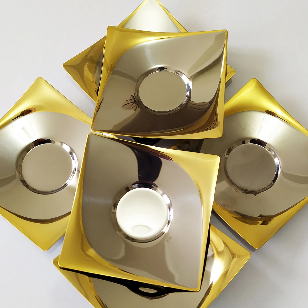 Tiamo Ela Desen Çelik Gold Detay Çay Tabağı - 6 Adet