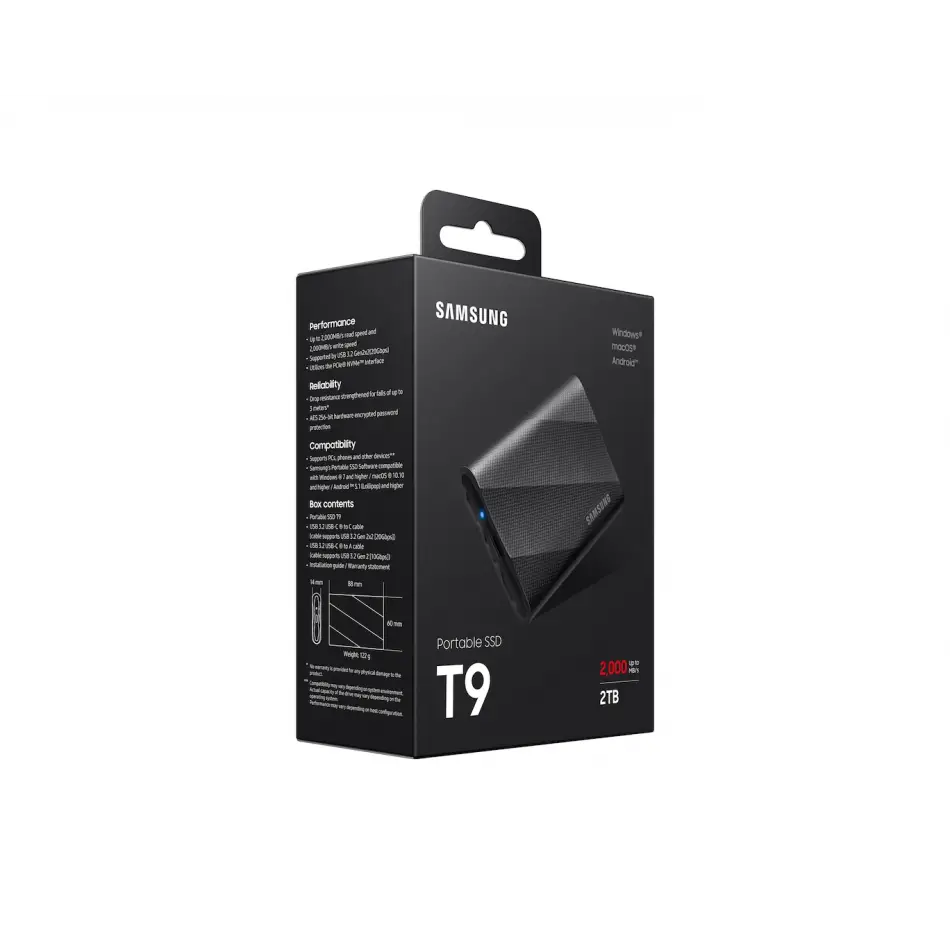 2tb Samsung 2000/1950mb/s Usb 3.2 Gen 2x2 Taşınabilir T9 Mu-pg2t0b/ww