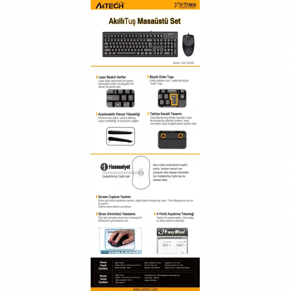 A4-tech Km-72620d Usb Standart Türkçe Q Klavye/mouse Set