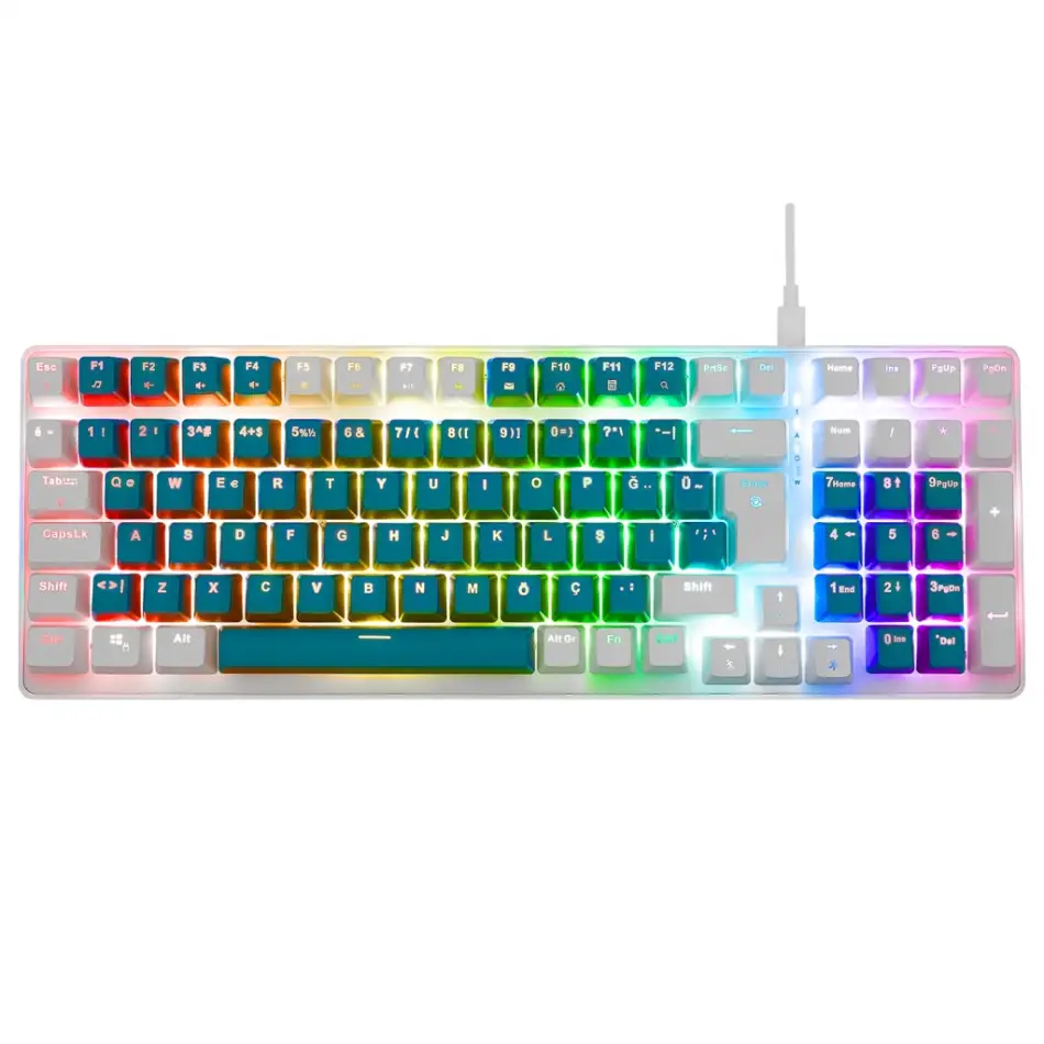 Acer Emachines, Eak100, Yeşil/beyaz, Usb Kablolu, Rgb Backlight, Red Switch, Mekanik, Türkçe Q, 100 Tuşlu, Gaming Klavye