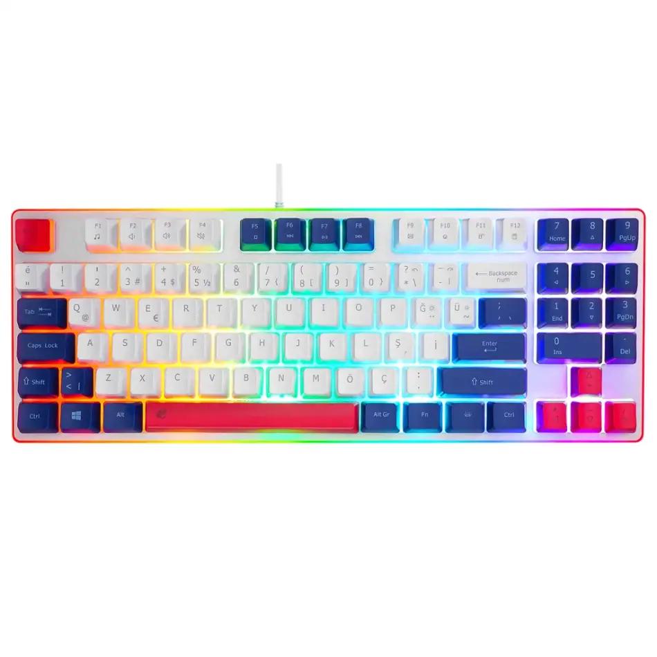 Acer Emachines, Eak216, Beyaz, Usb Kablolu, Rainbow Backlight, Membran Renkli Tuşlar, Türkçe Q, 90 Tuşlu, Gaming Klavye