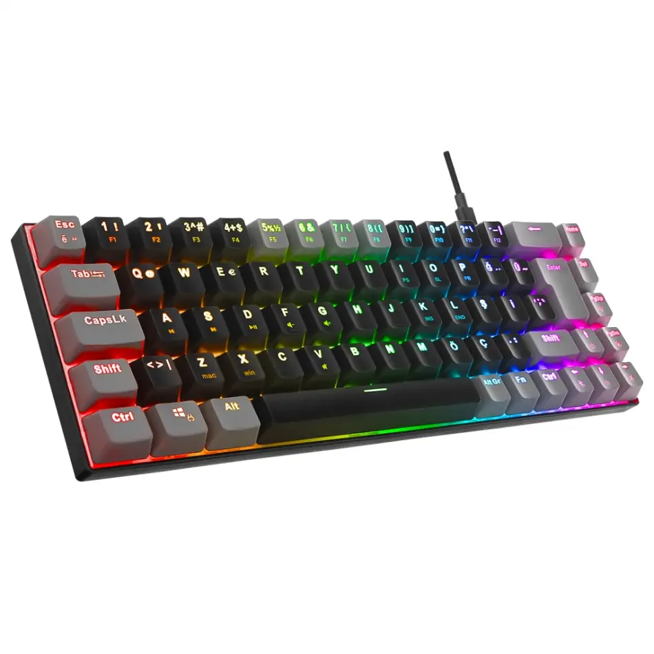 Acer Emachines, Eak68, Siyah/gri, Usb Kablolu, Rgb Backlight, Red Switch, Mekanik, Türkçe Q, 68 Tuşlu, Gaming Klavye