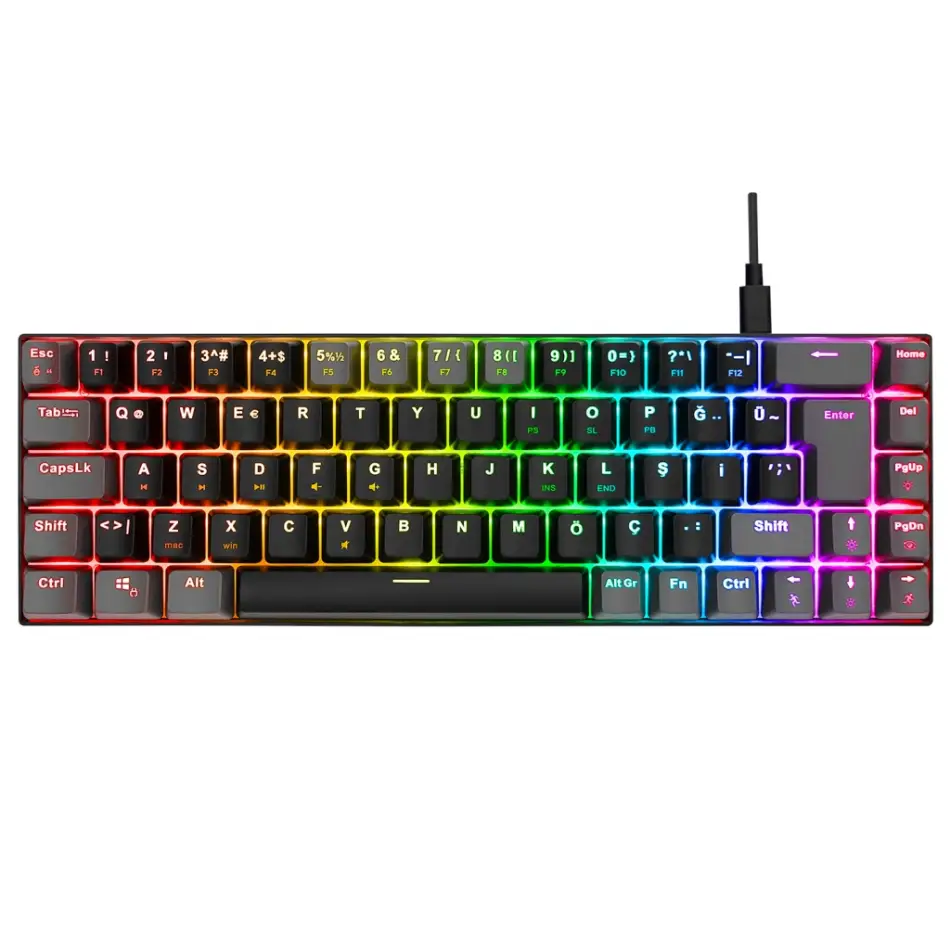 Acer Emachines, Eak68, Siyah/gri, Usb Kablolu, Rgb Backlight, Red Switch, Mekanik, Türkçe Q, 68 Tuşlu, Gaming Klavye