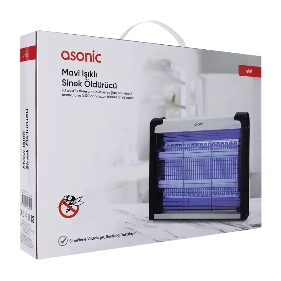 Asonıc As-a28, Siyah, 4w, 2000v, Masaüstü, Zincir Askılı, 2adet Uv Mor Işıklı, Siyah Kasa, Sinek Öldürücü