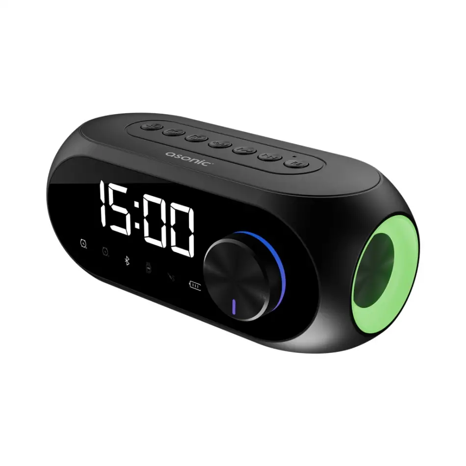 Asonıc As-w6, Siyah, 5w, Usb, Aux, Bluetooth,  Kablosuz, Taşınabilir, 1200mah Batarya, Alarmlı Saat, Derece Ve Speaker