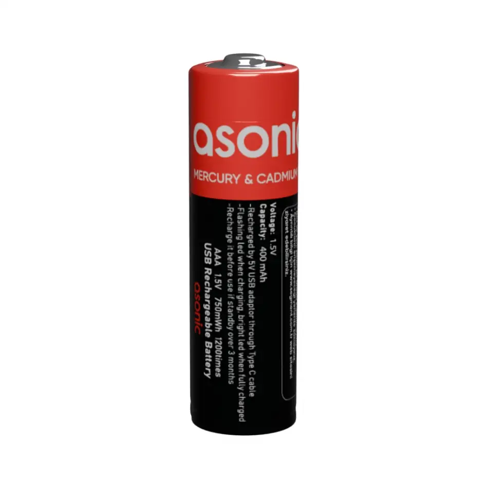 Asonıc Pl400, Aaa, Şarjlı Pil, 1.5volt, 400mah/750mwh, Type-c İle Kolay Şarj,  2 Li Paket (usb To Type-c Kablo Hediye)