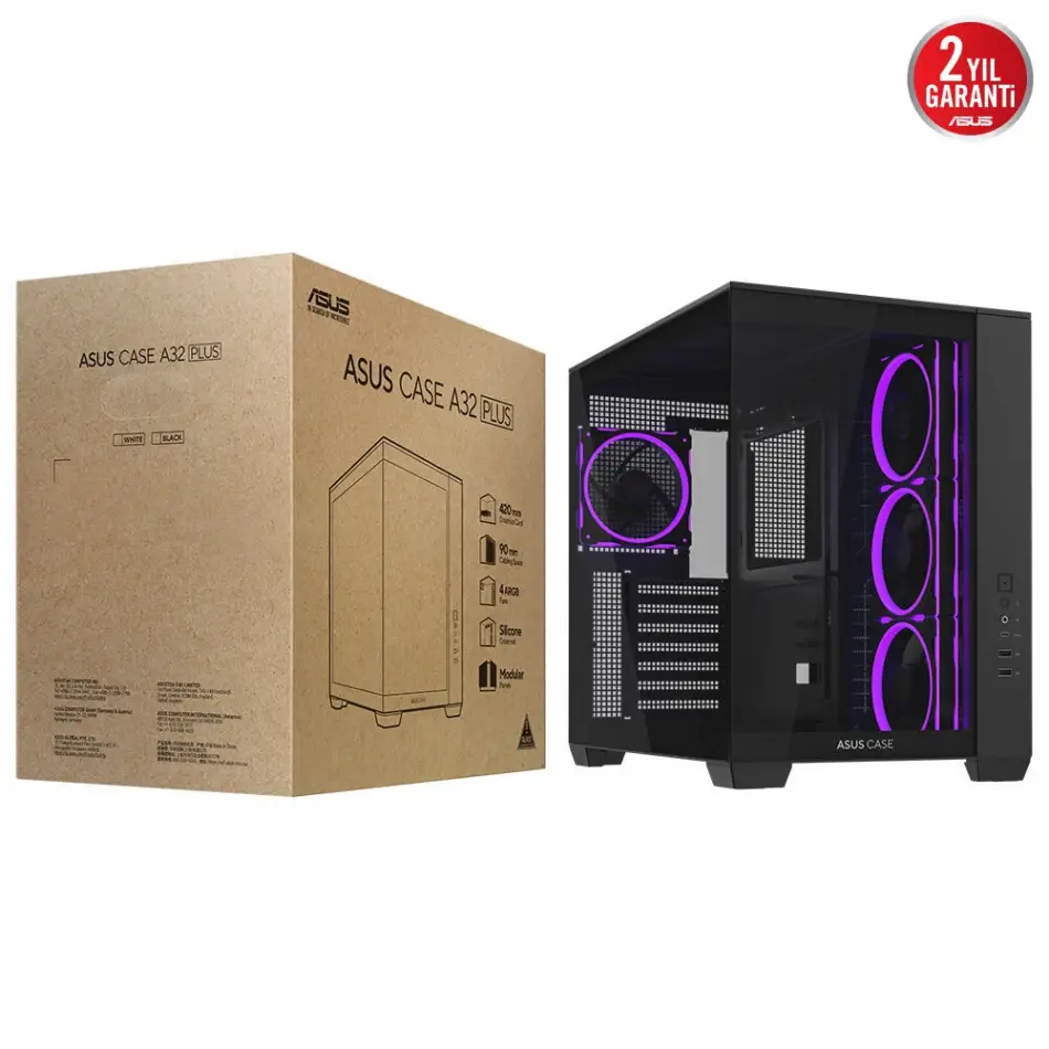 ASUS A32 PLUS TG ARGB SIYAH USB 3.2 ATX MID-TOWER GAMING KASA
