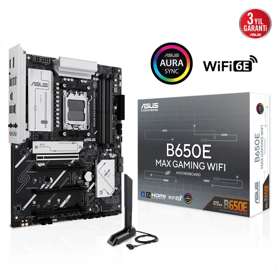 Asus B650e Max Gamıng Wıfı, 4xddr5, 3xm.2, Dp, Hdmı, Type-c, Wi-fi 6e, Bluetooth V5.3, Am5 Soket Gaming Anakart
