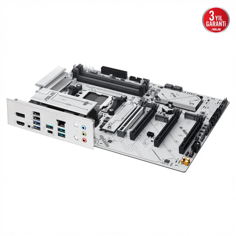 Asus B850 Max Gamıng Wıfı W, 4xddr5, 3x M2, Hdmı, Dp, Type-c, Wi-fi 6e, Bluetooth V5.3, Am5 Soket Gamıng Beyaz Anakart