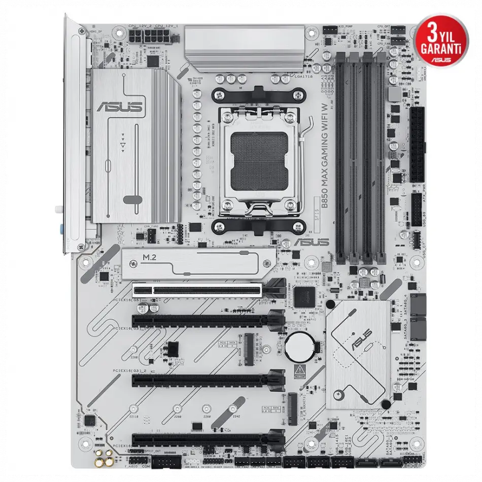 Asus B850 Max Gamıng Wıfı W, 4xddr5, 3x M2, Hdmı, Dp, Type-c, Wi-fi 6e, Bluetooth V5.3, Am5 Soket Gamıng Beyaz Anakart