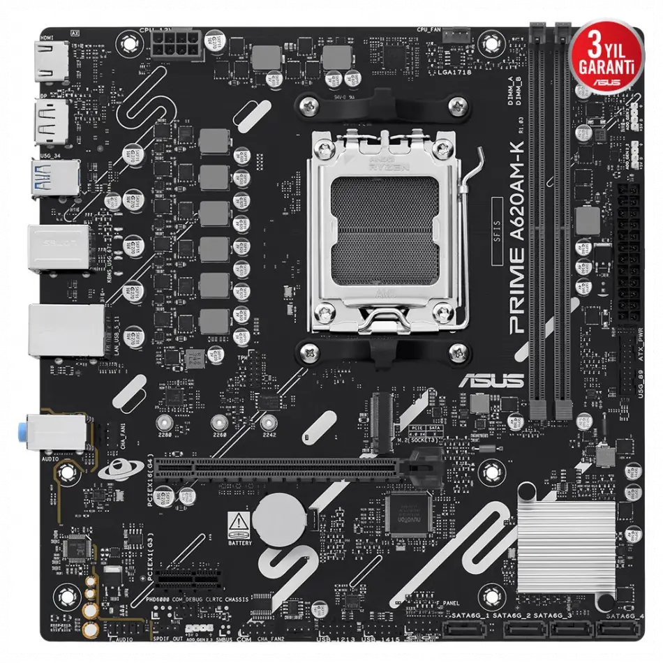 Asus Prıme A620am-k, 2xddr5, 1x M.2, Dp, Hdmı, Am5 Soket Anakart