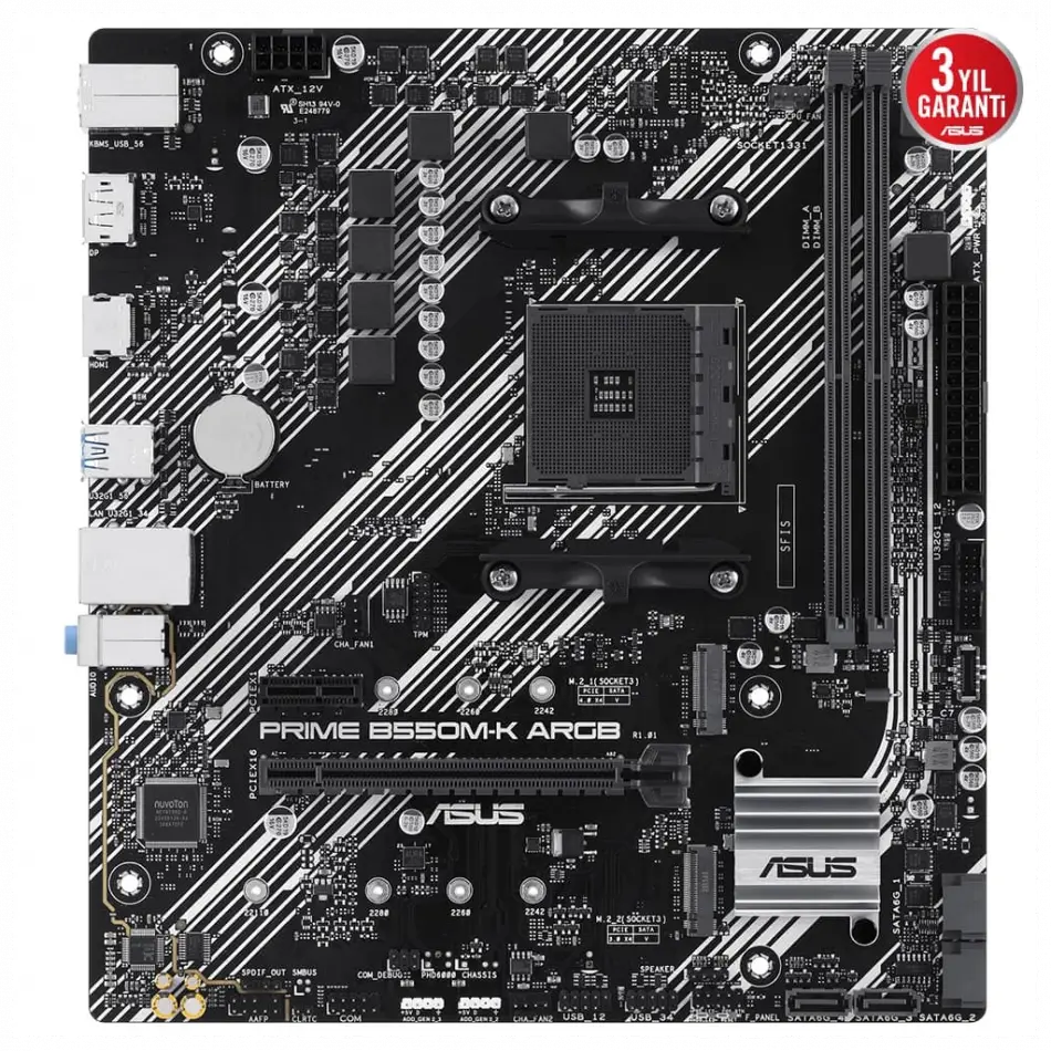 Asus Prıme B550m-k Argb, 2xddr4, 2x M.2, Dp, Hdmı, Am4 Soket Anakart