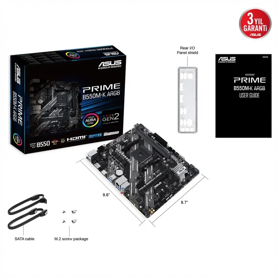 Asus Prıme B550m-k Argb, 2xddr4, 2x M.2, Dp, Hdmı, Am4 Soket Anakart
