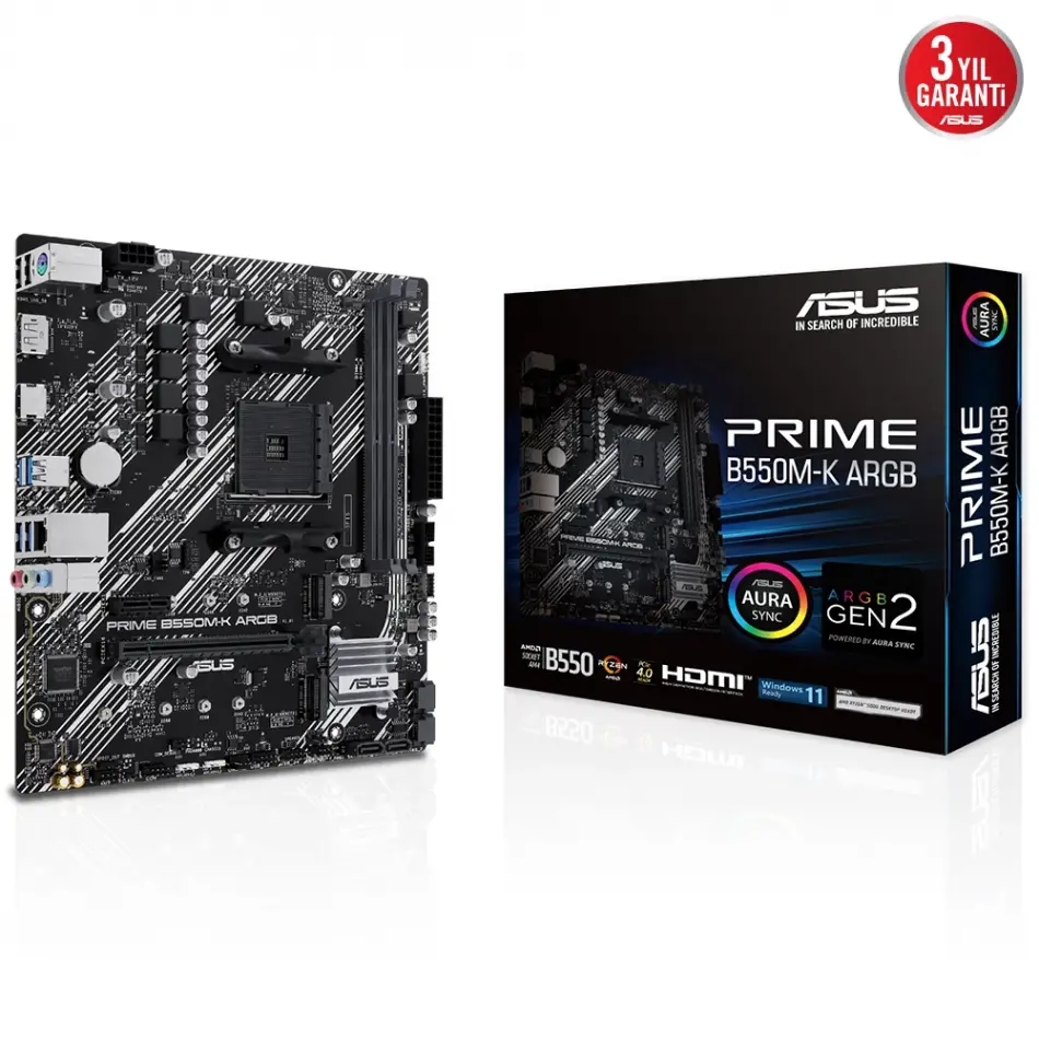 Asus Prıme B550m-k Argb Ddr4 5100mhz Matx M.2 Amd Hdmı Dp Am4