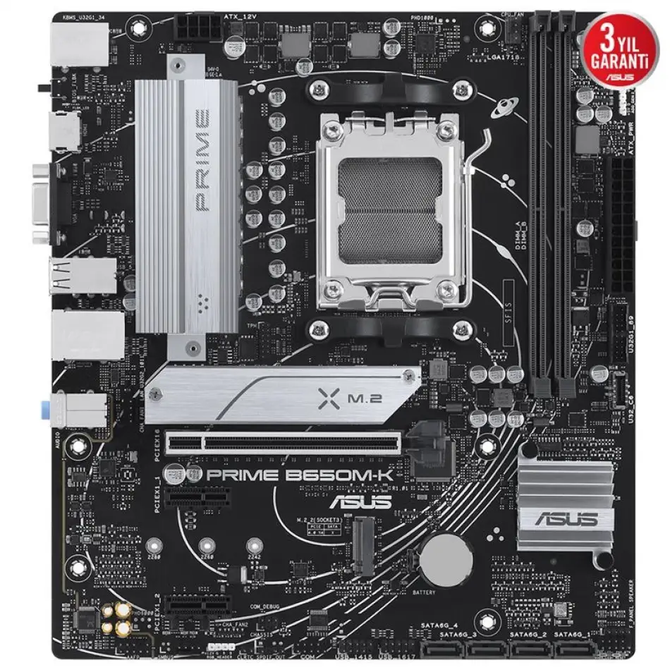Asus Prıme B650m-k Ddr5 6400mhz 1xvga 1xhdmı 2xm.2 Usb 3.2 Matx Am5 (amd Am5 9000/8000/7000 Serileri İle Uyumlu)