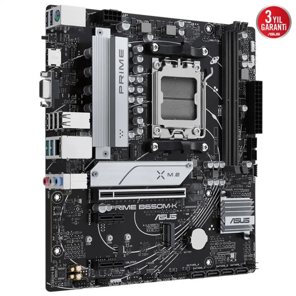 Asus Prıme B650m-k Ddr5 6400mhz 1xvga 1xhdmı 2xm.2 Usb 3.2 Matx Am5 (amd Am5 9000/8000/7000 Serileri İle Uyumlu)