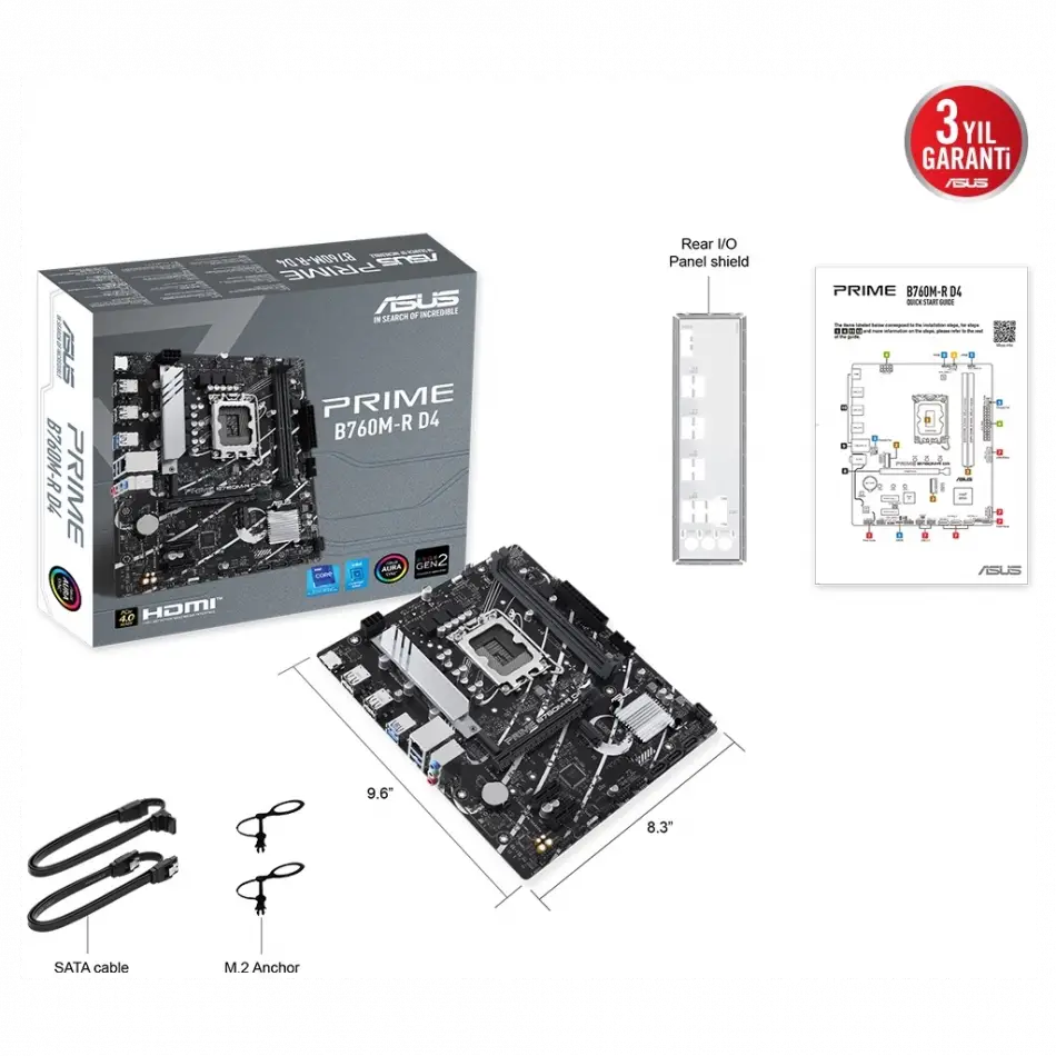 Asus Prıme B760m-r D4, 2xddr4, 2x M.2, Hdmı, 12-13-14.nesil, Lga1700 Soket, Anakart
