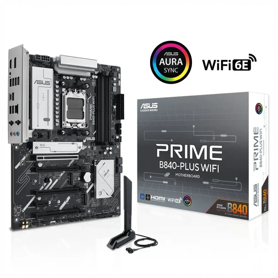 Asus Prıme B840-plus Wıfı, 4xddr5, 3x M.2, Hdmı, Dp, Type-c, Wı-fı 6e, Bluetooth 5.3, Am5 Soket Gamıng Anakart