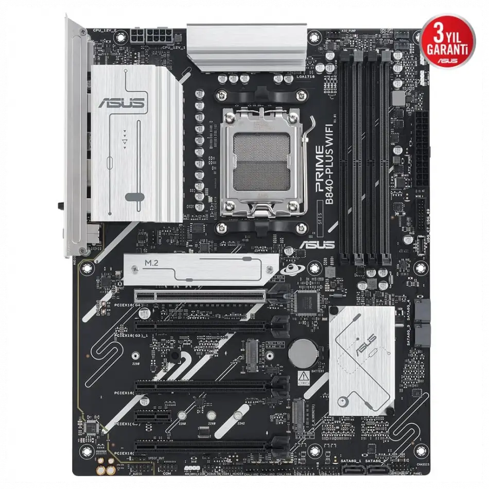 Asus Prıme B840-plus Wıfı, 4xddr5, 3x M.2, Hdmı, Dp, Type-c, Wı-fı 6e, Bluetooth 5.3, Am5 Soket Gamıng Anakart