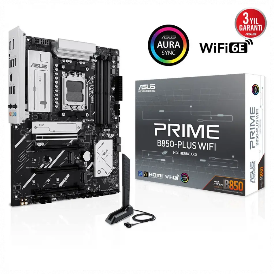 Asus Prıme B850-plus Wıfı, 4xddr5, 3x M.2, Hdmı, Dp, Type-c, Wi-fi 6e, Bluetooth V5.3, Am5 Soket Gamıng Anakart