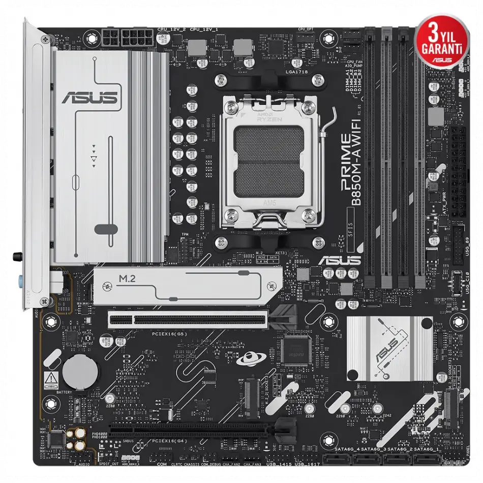 Asus Prıme B850m-a Wıfı, 4xddr5, 3xm.2, 2xdp, Hdmı, Type-c, Wi-fi 6, Bluetooth 5.3, Am5 Soket Anakart