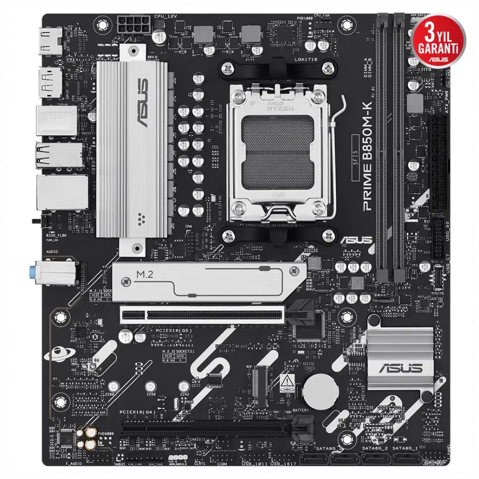 Asus Prıme B850m-k, 2xddr5, 2x M.2, Dp, Hdmı, Am5 Soket Anakart