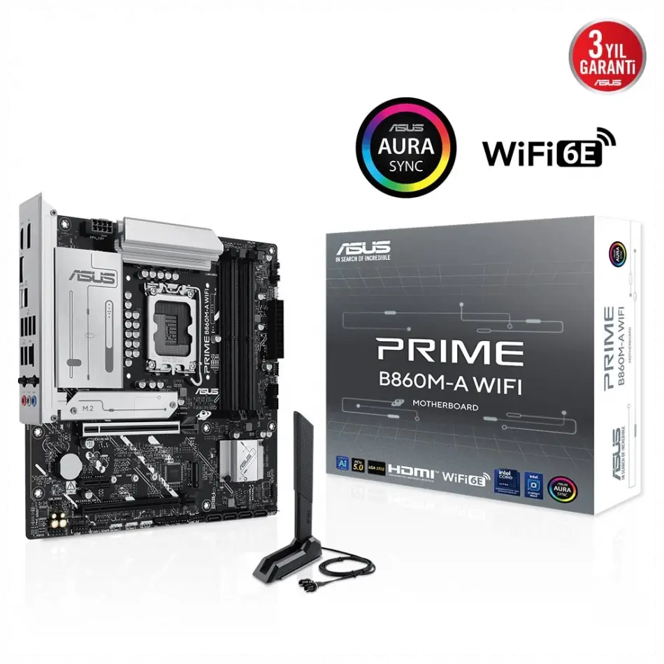 Asus Prıme B860m-a Wıfı, 4xddr5 2x M.2, Hdmı, 2xdp, Wi-fi 6e, Bluetooth V5.3, Type-c, Intel Core Ultra Cpu(seri 2), Lga1851 Soket Anakart