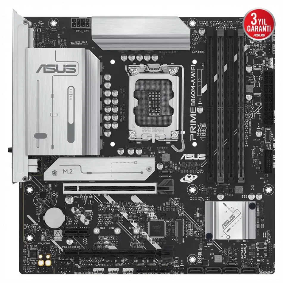 Asus Prıme B860m-a Wıfı, 4xddr5 2x M.2, Hdmı, 2xdp, Wi-fi 6e, Bluetooth V5.3, Type-c, Intel Core Ultra Cpu(seri 2), Lga1851 Soket Anakart