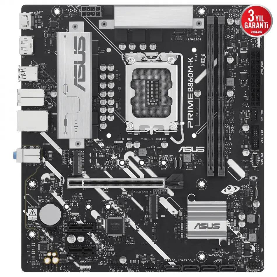 Asus Prıme B860m-k Soket 1851p Ddr5 Dp/hdmı Sata3 Usb3.2 Matx Anakart