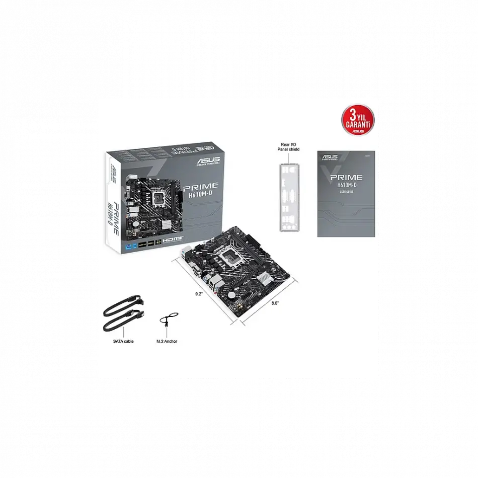 Asus Prıme H610m-d, 2xddr5, M.2, D-sub, Hdmı, Rs232 Port, 12-13.14.nesil, Lga1700 Soket, Anakart